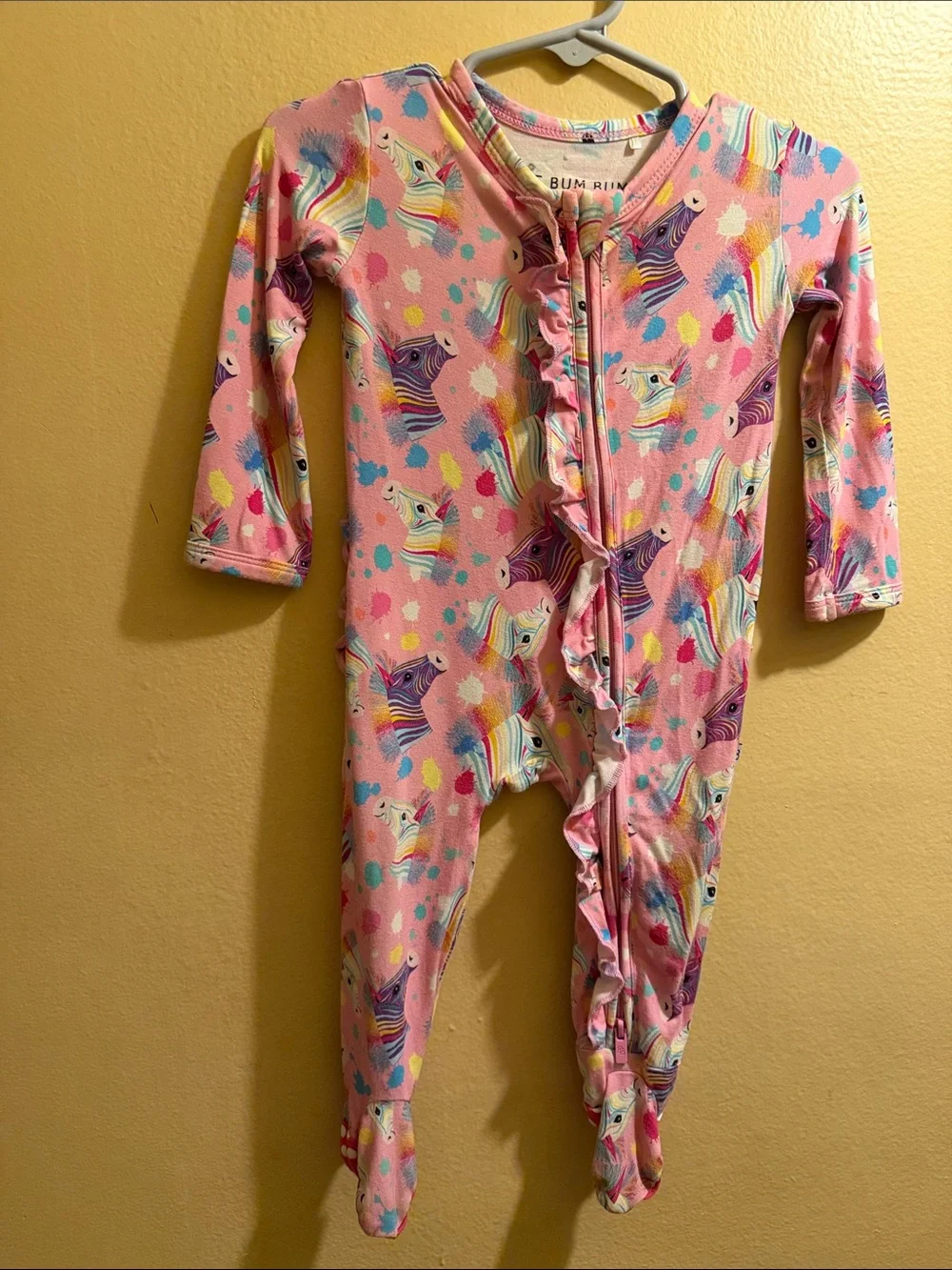 Pink Unicorn Zip-Front Footed One-Piece for Kids